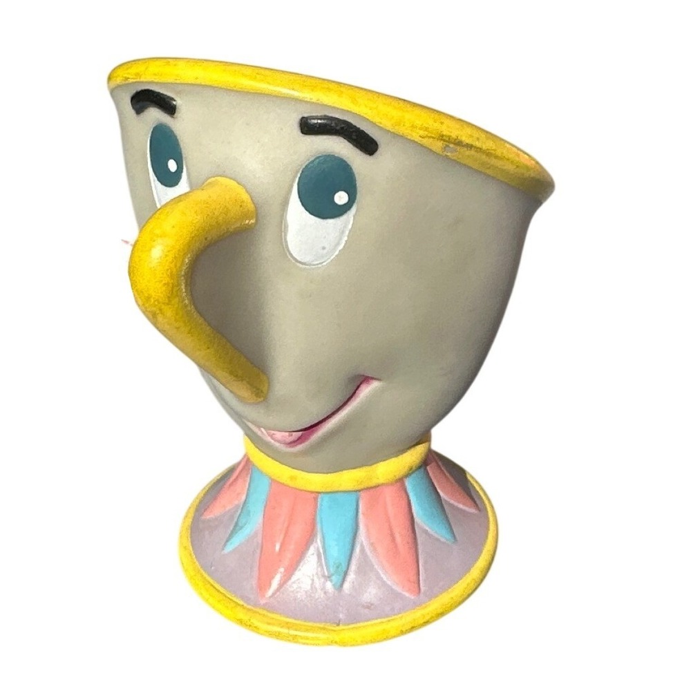 Vintage Disney Beauty and Beast Chip Character Cup Rubber PVC Collectible Toy
